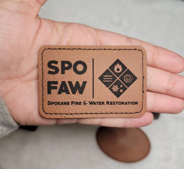 Custom Engraved Leather Patches with heat activated adhesive | Lasered