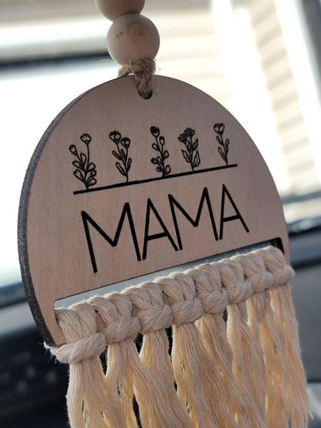 Mama Engraved Macrame Car Tag/Essential Oil Freshie | Lasered