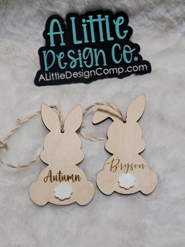 4" Easter Bunny Tag with Tail | Lasered