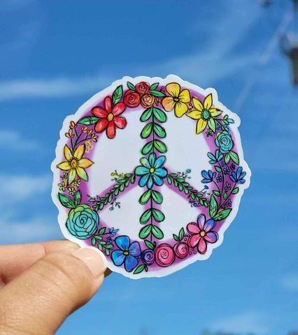 Floral Peace Sign Sticker
