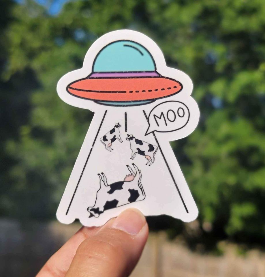 Aliens Abducting Cows Sticker