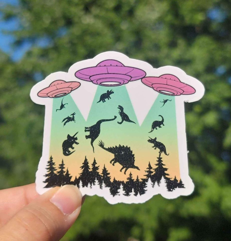 Aliens Abducting Dinosaurs Sticker