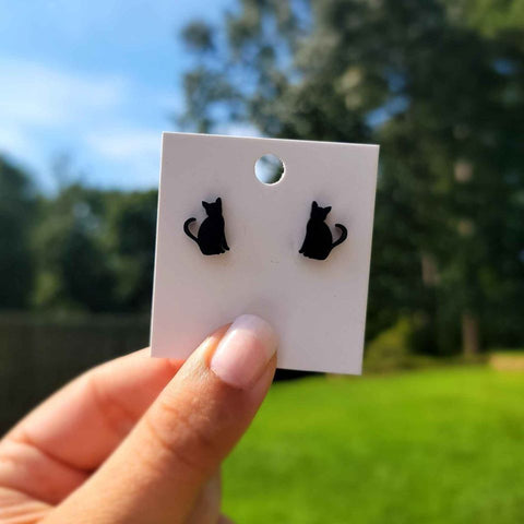 Halloween Themed Stud Earrings | Black Cat Style B