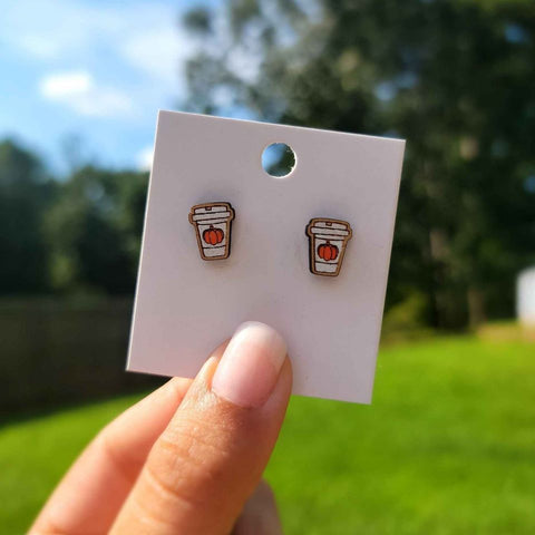 Fall Themed Stud Earrings | Pumpkin Spice Coffee
