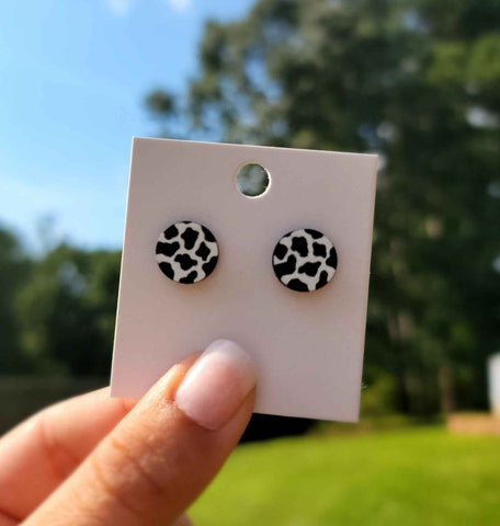 Cow Print Circle Stud Earrings