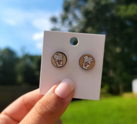 Circle Coffe Cup Stud Earrings | Fall Themed Earrings