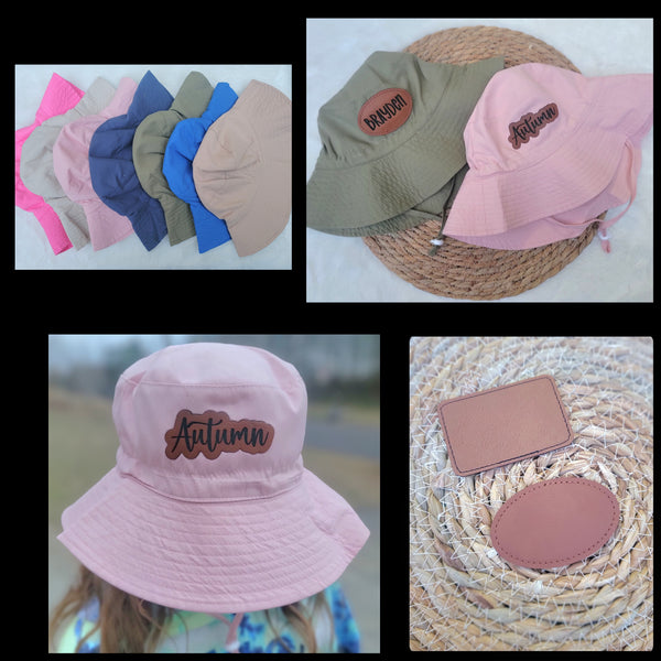 Adjustable Youth Personalized Leather Patch Bucket Hats | Apparel & Accessories