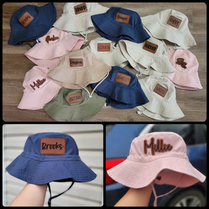 Adjustable Youth Personalized Leather Patch Bucket Hats | Apparel & Accessories