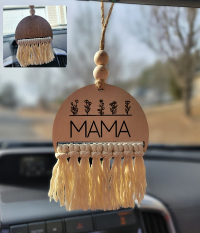 Mama Engraved Macrame Car Tag/Essential Oil Freshie | Lasered